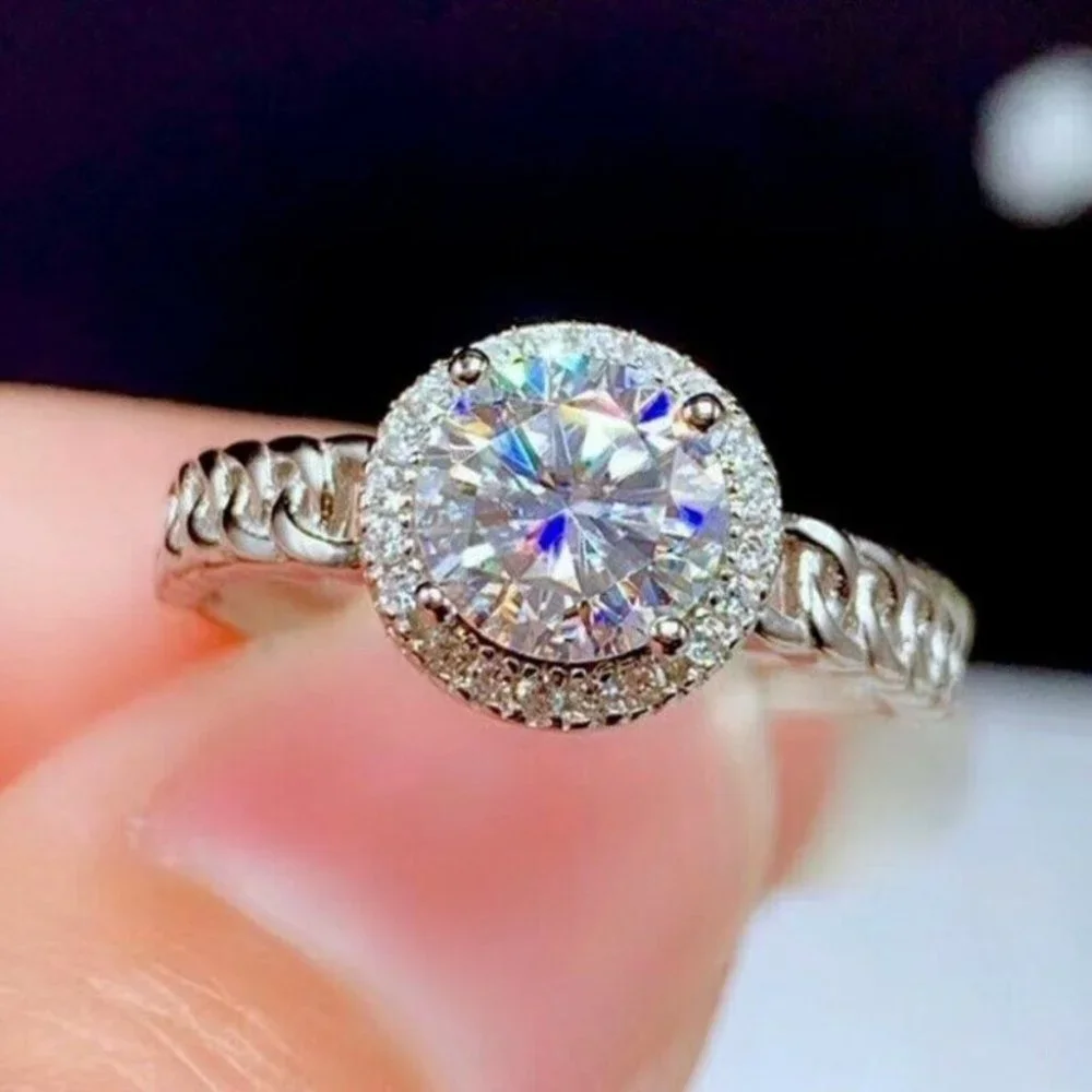 Gorgeous New 925 Silver 6ct Diamond Halo Ring